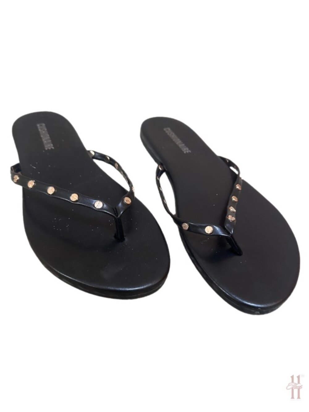 Cushionaire Black Gold Studded Flip Flops - Women's 7.5